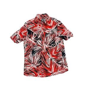 H&M Regular Fit Cotton Short Sleeve Shirt Red Leaf Pattern Size Medium